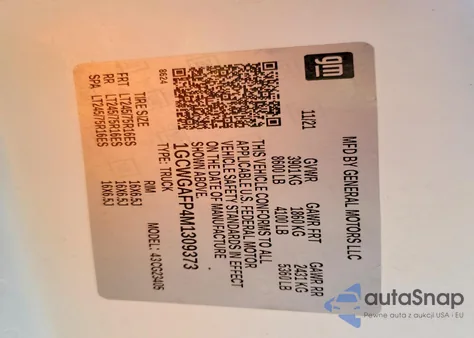 2021 Chevrolet Express G2500 z USA, uszkodzony, nr VIN 1GCWGAFP4M1309373